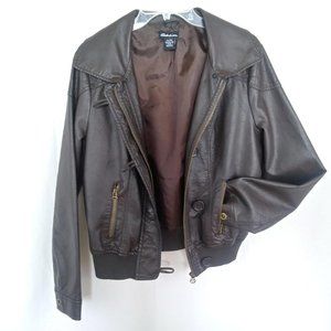 Ladies Jacket XL, Zip Bomber, Brown Faux Leather